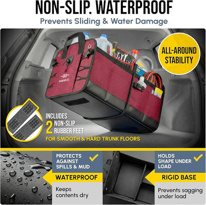 4-Section Trunk Organizer for SUV, Truck, Van, Sedan – Modular Extra Large Cargo Bin, Detachable Car Trunk Storage with Dividers, Collapsible Auto Organization System – Cherry
