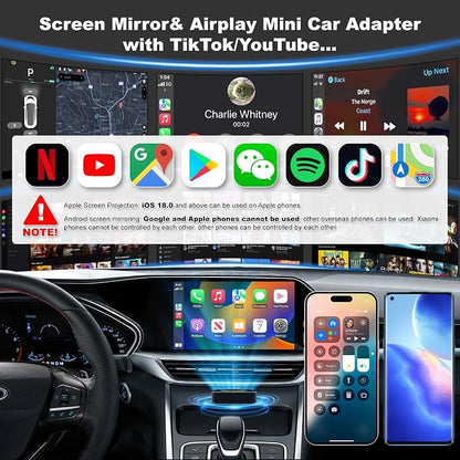 2026 Upgraded Wireless Carplay Adapter, 4 in 1 Screen Mirroring Support Mirror Link/AirPlay for Apple CarPlay & Android Auto, Mini USB/Type-C Plug & Play Car Play Adapter, Wired to Wireless
