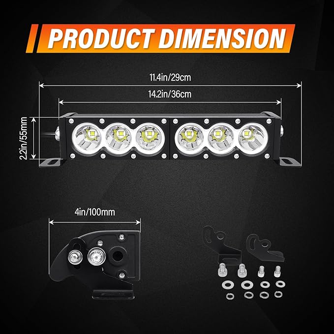 AUXTINGS 12 inch Single Row White LED Light Bar 60W Off Road Light Bar Spot Beam LED Work Light Truck UTV 4x4 Cars SUVs ATVs Boats Fog Driving Light with Wiring Harness kit