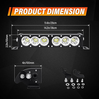 AUXTINGS 12 inch Single Row White LED Light Bar 60W Off Road Light Bar Spot Beam LED Work Light Truck UTV 4x4 Cars SUVs ATVs Boats Fog Driving Light with Wiring Harness kit