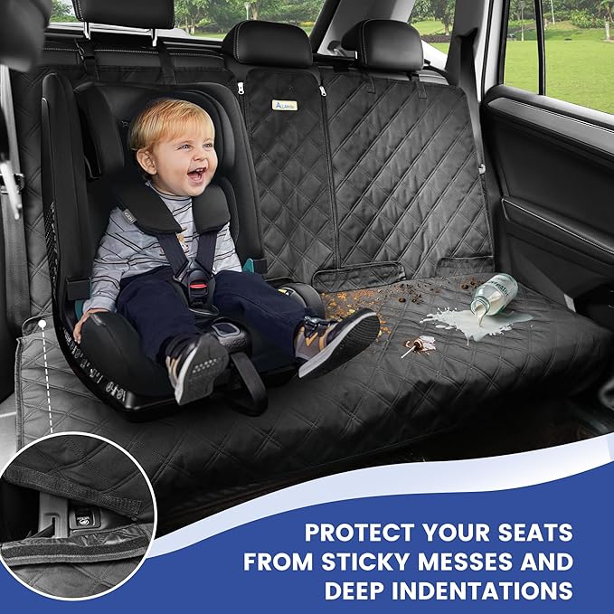 ALLANSING Back Seat Cover - 900D Oxford Waterproof Car Seat Protector, Fits Cars/SUVs/Trucks, Split Bench, Non-Slip, for Messy Kids & Drooling Dogs, Easy Clean(Black)