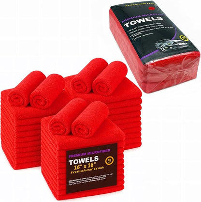Red Microfiber Cleaning Towels, 3 Dozen Dual-Sided Cleaning Cloths Bulk Pack, Ultra Soft Plush Wash-Cloths, Micro-fiber Detailing Cleaning Cloths for Car, Household and Commercial (Red, 16" x 16")
