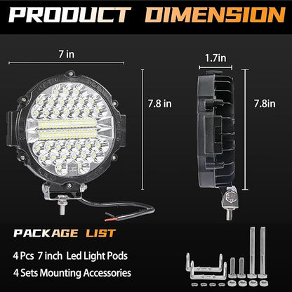 LED Lights Pods,7 inch Off Road 201W Fog 12V 24V Spot Flood Driving Fog Head Back Up Lamps Bars with Wiring Harness for Tractor,SUV,ATV,UTV,Truck 4 Pack