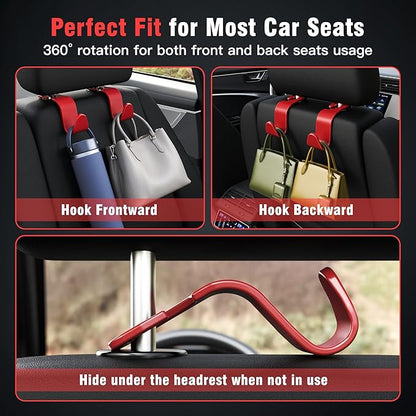Amooca Car Seat Headrest Hook 4 Pack Hanger Storage Organizer Universal for Handbag Purse Coat Universal fit Vehicle Car S Type Red