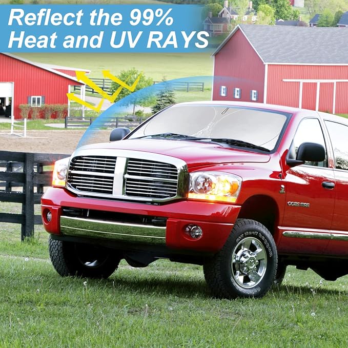 Sun Shade for 2011-2018 Dodge Ram 1500 Crew Cab,Mega Cab Pickup, 2Dr Regular Cab,4Dr Quad Cab Sunshade Windshield Cover Custom Fit Ram 2500 Sun Visor Front Window Shield Car Accessories