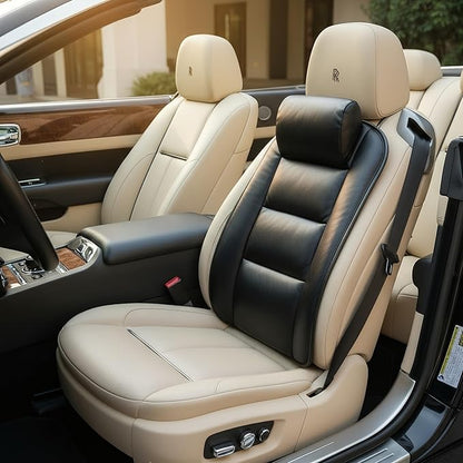 CORRIDOR Genuine Leather Seat Cushion for Car - Handmade - Relieve Hip, Pressure and Sciatica Pain - Ideal for Lower Back Pain - for Office Chair and Car Seat (Premium Black, Backrest)