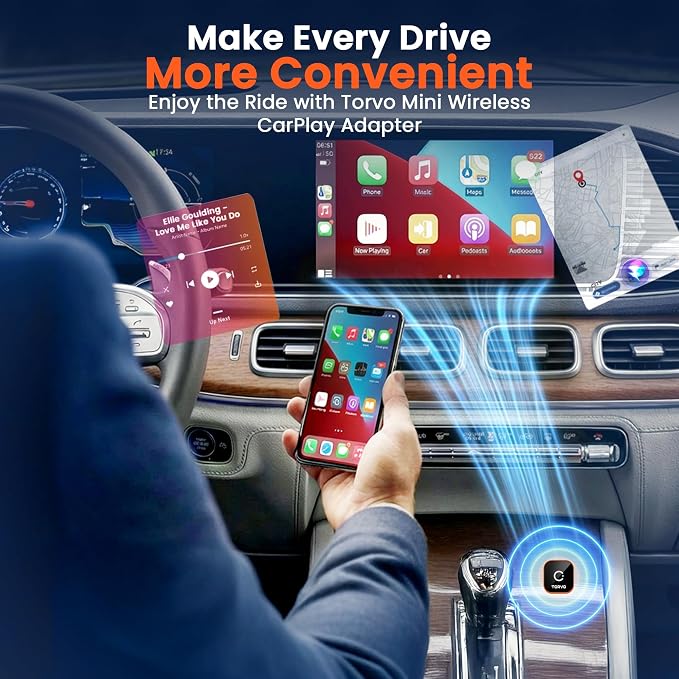 TORVO Mini Wireless CarPlay Adapter for Car Wireless Android Auto, Plug & Play USB-A/USB-C, 5GHz WiFi, OTA Update, CarPlay Adapter for iPhone, Wireless Car Play Dongle Compatible with 99% Cars
