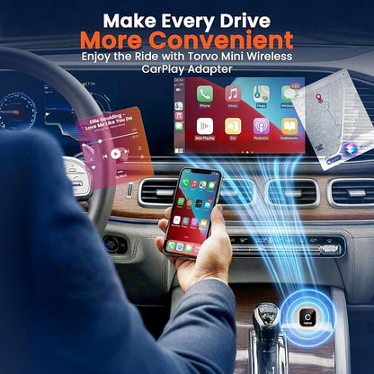 TORVO Mini Wireless CarPlay Adapter for Car Wireless Android Auto, Plug & Play USB-A/USB-C, 5GHz WiFi, OTA Update, CarPlay Adapter for iPhone, Wireless Car Play Dongle Compatible with 99% Cars