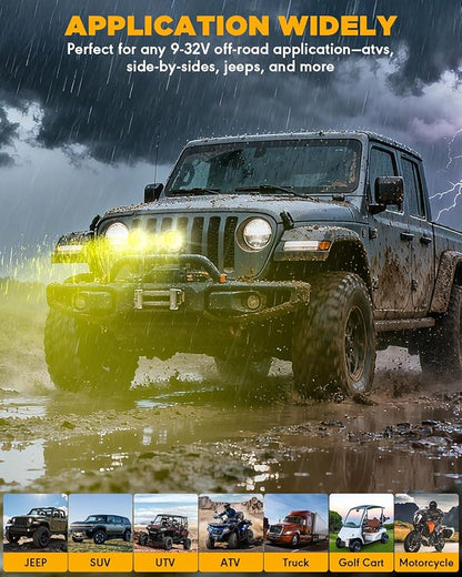 Auxbeam 4 Inch Amber Round LED Driving Light, 2PCS 90W 9000LM Yellow Fog Pods Light Bar Off-Road Flood Work Energy-Efficient Lights with DT Plug Wiring Harness Kit for Truck Jeep Pickup ATV UTV SUV