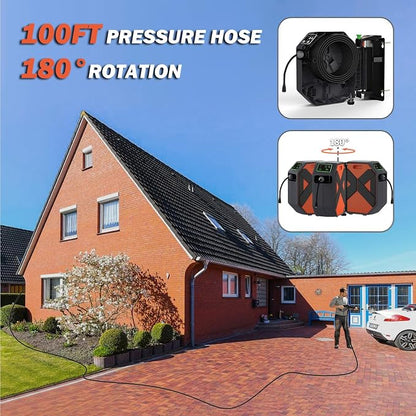 5000PSI Wall Mounted PowerWasher with 4 Quick Connect Nozzles, Foam Cannon for Car, Lane, Patio Cleaning