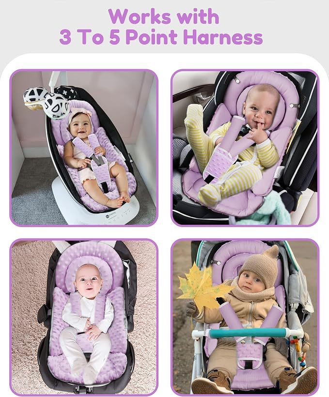 BOMOLOUR Infant Car Seat Insert with Removable Cushion for Baby Preemie Newborn Infant, Reversible carseat Insert Head Body Support Fits for Stroller, Baby Swing, Rocker, Bouncer, Bassinet - Purple