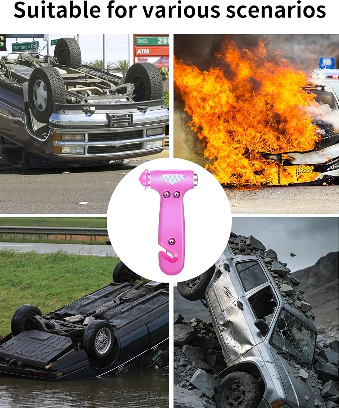 Window Breaker Seatbelt Cutter, Essential Car Tool Accessories for Women, Glass Breaker and Seat Belt Cutter, Emergency Kit Gadgets, Safety Hammer (Window Breaker - Pink)