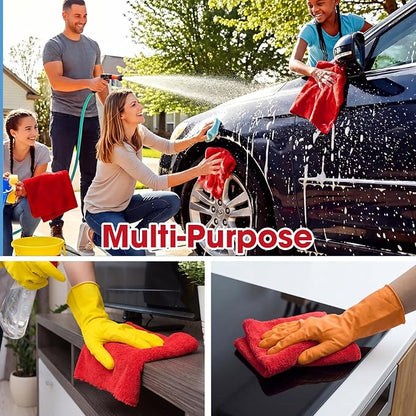 Shimeyao 30 Pcs 12.5 × 12.5 Inch Edgeless Microfiber Plush Towels for Cars Detailing Drying Wash Polishing Absorbent Cleaning Cloths, 500 GSM (Red)