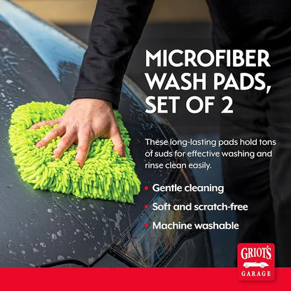 Griot's Garage Microfiber Wash Pads for Car Wash and Detailing, Soft and Ultra-Absorbent for Gentle Auto Cleaning, Machine-Washable, 8" x 10", Set of 2, 11290