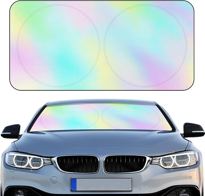 Windshield Sun Shade Foldable Car Front Window Covers for Car Accessories Sun Heat UV Rays Visor Protector Protection for Universal Cars SUV Truck (Rainbow)