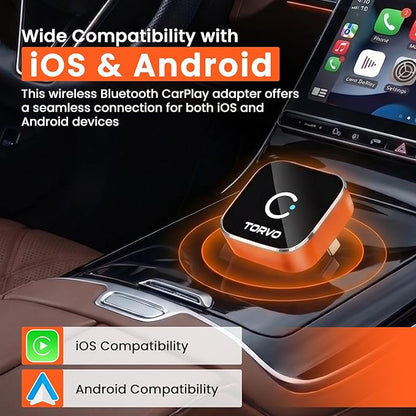 TORVO Mini Wireless CarPlay Adapter for Car Wireless Android Auto, Plug & Play USB-A/USB-C, 5GHz WiFi, OTA Update, CarPlay Adapter for iPhone, Wireless Car Play Dongle Compatible with 99% Cars