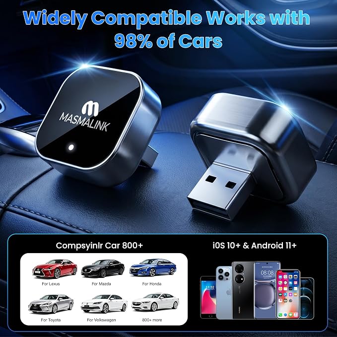 2026 Upgraded Wireless CarPlay Adapter for iPhone and Android Auto | Dual Band Connection (2.4Ghz - 5.8Ghz), Wired to Wireless Converter - Plug and Play Setup, Mini Size Having USB A/C Cable