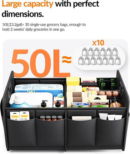 Homeve Car Trunk Organizer for SUV, Small Compact Size No-Sag Heavy Duty, 7 Pockets Foldable Waterproof Anti-Slip Storage, Fit Sedan, Truck, Front Seat, Universal Car Accessories, Black, 2 Compart