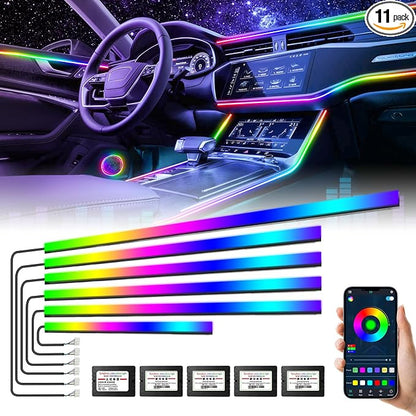 Dreamcolor Acrylic Interior Car Lights, AMKI Car LED Strip Light with Bluetooth APP, Car Ambient Lighting Kit with RGB 6 in 1 and 175 inches 593 LEDs, 16 Million Colors Sound Activated Car Neon Lights