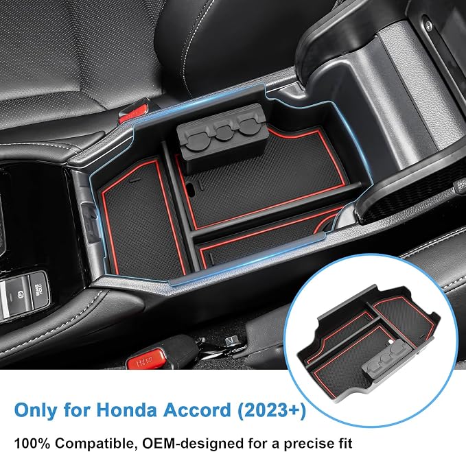 2023-2025 2026 Accord Hybrid Center Console Organizer for Honda Accord (LX/SE/EX/EX-L/Sport/Sport-L/Touring), Durable ABS Plastic Console Tray Insert 2026 Accord Accessories w/Coin Holder (Red)