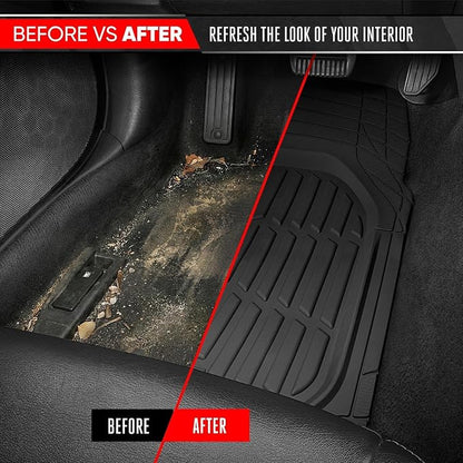 Motor Trend FlexTough LITE Rubber Car Mats Full Set with Cargo Liner - All Weather Floor Mats for Cars & SUVs - Automotive Waterproof Black Car Floor Mats for Cars Accessories Universal Trim-to-Fit
