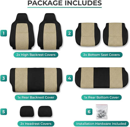 FH Group Automotive Full Car Seat Covers for SUV, Trucks, Sedan and More - Universal Fit Front High Back & Rear Solid Bench Design Interior Accessories - 3D Air Mesh Fabric Center Panel - Beige