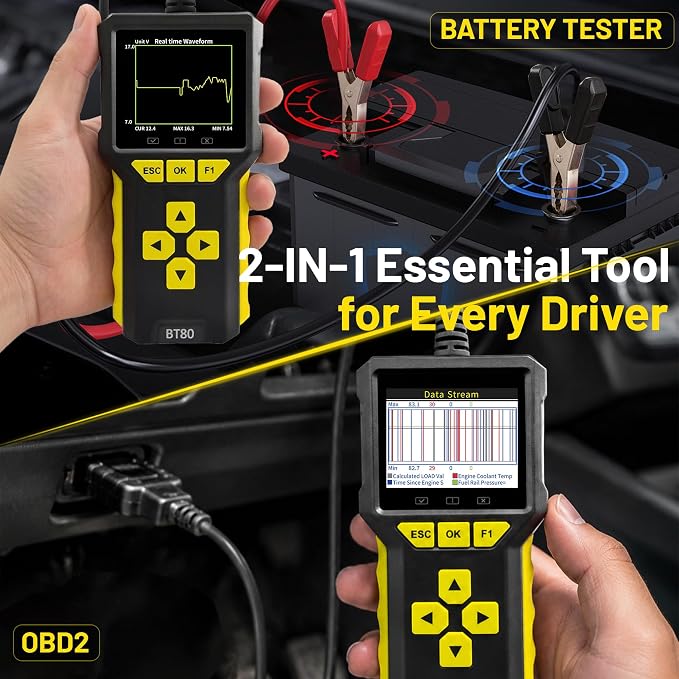Car OBD2 Scanner Battery Tester 2 in 1 Code Reader Full OBDII Diagnosis 12/24V