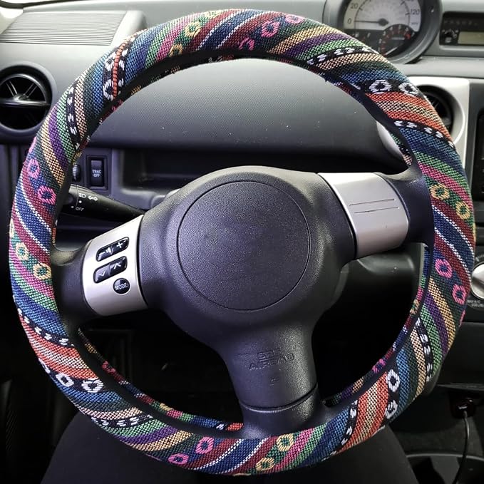Boho Steering Wheel Cover for Women Men Baja Blanket Enthic Car Steering Wheel Cover Ethnic Car SUV Wheel Protector, Breathable, Anti-Slip, Odorless, Universal Fit 14.5-15 Inch