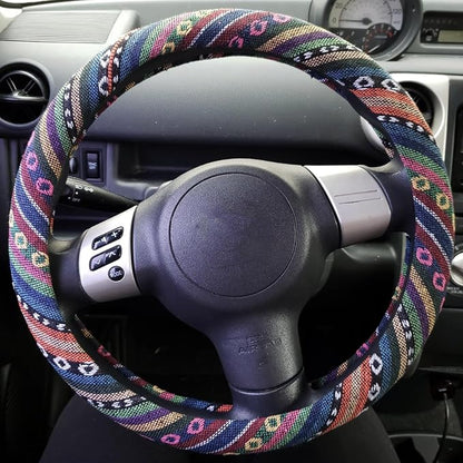 Boho Steering Wheel Cover for Women Men Baja Blanket Enthic Car Steering Wheel Cover Ethnic Car SUV Wheel Protector, Breathable, Anti-Slip, Odorless, Universal Fit 14.5-15 Inch