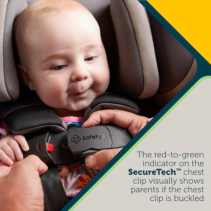 Safety 1st EverSlim 4-in-1 Convertible Car Seat, SecureTech Chest Clip, Ultra-Slim, 4-Mode Infant to Booster, Baby Car Seat, 5-100 lbs, Memory Foam, Fiddlehead