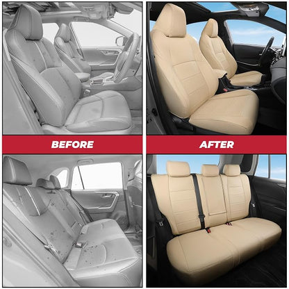 FREESOO RAV4 Seat Covers Full Set Custom Fit for Toyota Rav4 2021-2024 Prime SE,XSE & 2019-2025 Hybrid/PHEV SE,XSE Faux Leather Car Seat Cover, Airbag Compatible, Beige