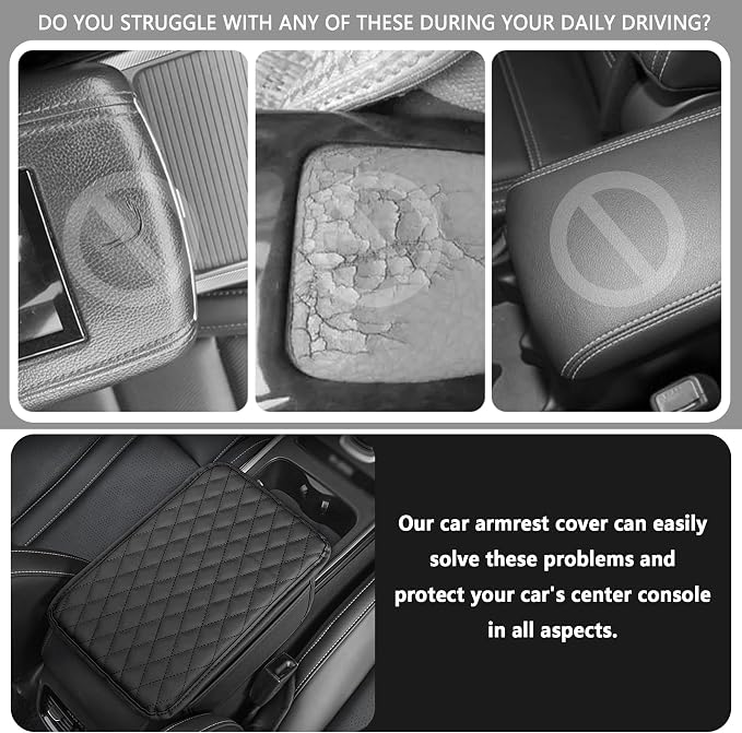 Stacool Upgraded Car Center Console Cover with Rhinestones,Microfiber Leather Car Armrest Cover Cushion with 2 Storage Bags,Universal Cars Armrest Storage Box as Cars Interior Accessories