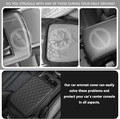 Stacool Upgraded Car Center Console Cover with Rhinestones,Microfiber Leather Car Armrest Cover Cushion with 2 Storage Bags,Universal Cars Armrest Storage Box as Cars Interior Accessories