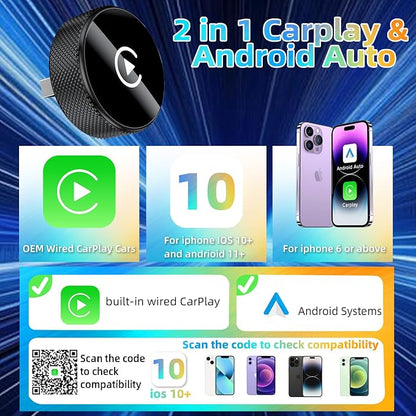LENVA Wireless CarPlay Adapter, 2025 Upgrade Mini Design for Cars, Plug and Play Easy Use Fast Stable Connection No Delay (Only for iPhone, Not for Android)