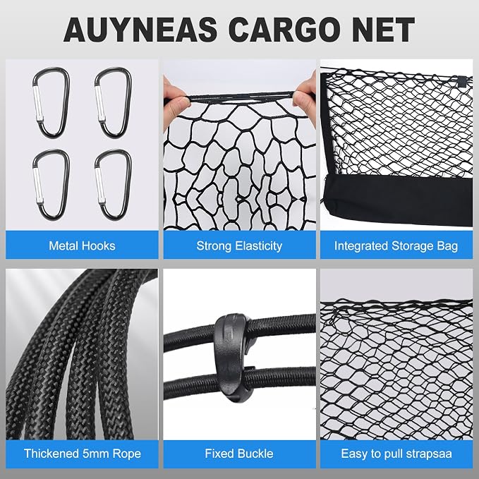 for Toyota Tacoma Envelope Style Truck Bed Cargo Net - Fits 2013-2024 2025 2026 Tacoma Accessories Cargo Net for Pickup Truck Bed - Heavy Duty Carabiners