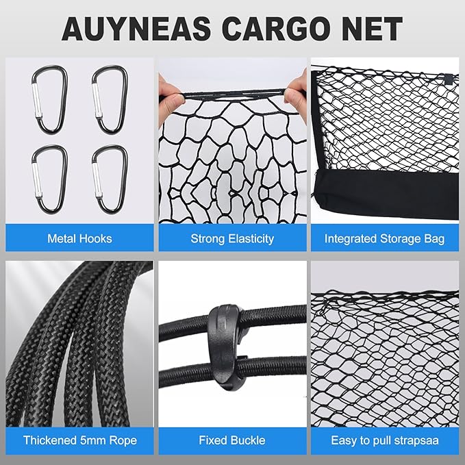 for Chevy Suburban, Cadillac Escalade, GMC Yukon XL Accessories Envelope Style Truck Bed Cargo Net for Pickup Truck Bed - Heavy Duty Carabiners