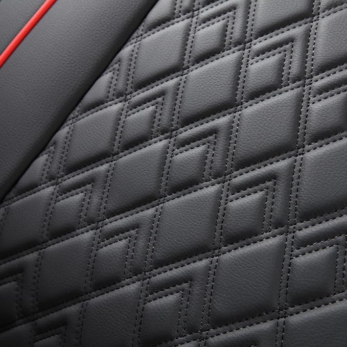 JOJOBAY Chevy Silverado Seat Covers,Leather Seat Covers for GMC Sierra,Custom Fit 2007-2026 1500 2500HD 3500HD Crew Double Extended Regular Cab,LT LZT RST(Rear Seat Covers,Black Red)