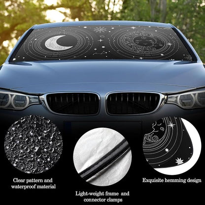 Windshield Sun Shade Foldable Car Front Window Covers for Car Accessories Sun Heat UV Rays Visor Protector Protection for Universal Cars SUV Truck (Sun Moon)