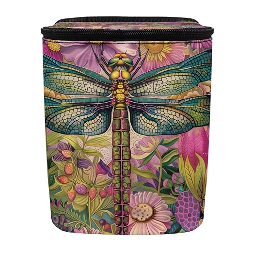 Talayituse Dragonfly Floral Print Car Trash Can Portable Auto Garbage Bin Multifunctional Vehicle Interior Accessories with Adjustable Straps Universal Fit Truck SUV Sedan