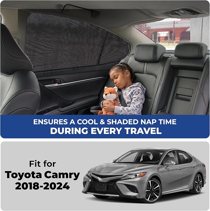 EcoNour Car Window Screen for Toyota Camry (2018-2024) 2 Pack | Breathable Mesh Camping Window Covers | 100% Protection from Bugs, Mosquito & UV | Baby Safe Privacy Blackout Net | Car Accessories