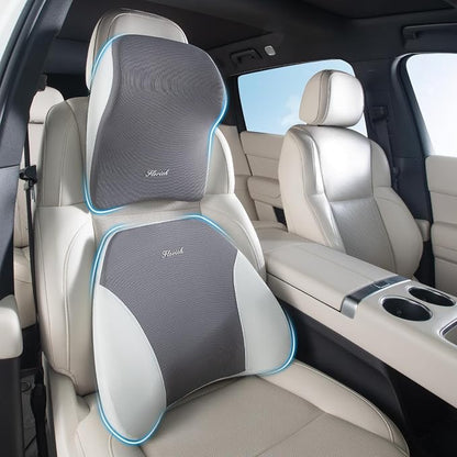 FLORICH Upgrade Lumbar Support and Car Neck Pillow, Back Support and Headrest Pillow for Car Seat Driver, Memory Foam Back Neck Support Pillow and Car Seat Lumbar Support for Car Office Chair - Gray