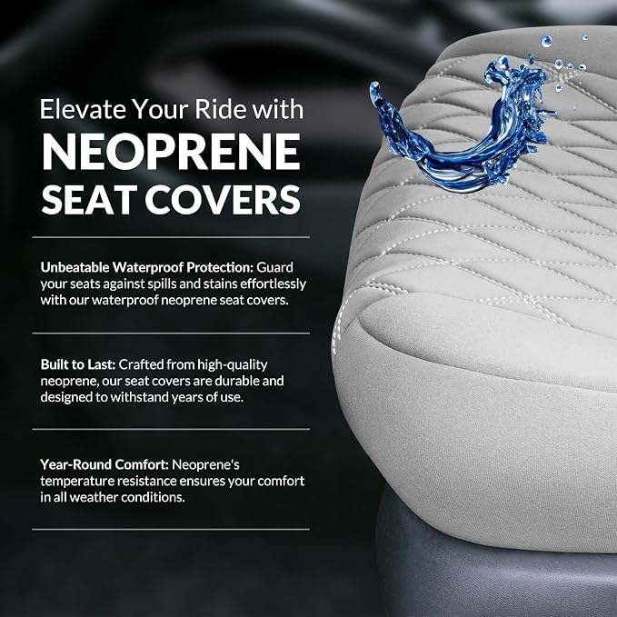 FH Group Custom Fit Car Seat Covers Specifically Made for 2022-2026 Nissan Frontier, Front Set Solid Gray Ultraflex Neoprene Waterproof Automotive Seat Covers for Pickup Truck, Nissan Accessories