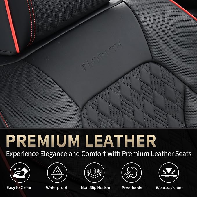 FLORICH Seat Covers, Car Seat Covers Full Set, Luxury Nappa Leather Seat Covers, Breathable and Waterproof Car Seat Protector 5 Seat, Automotive Seat Covers Universal Fit for Most Cars-Black