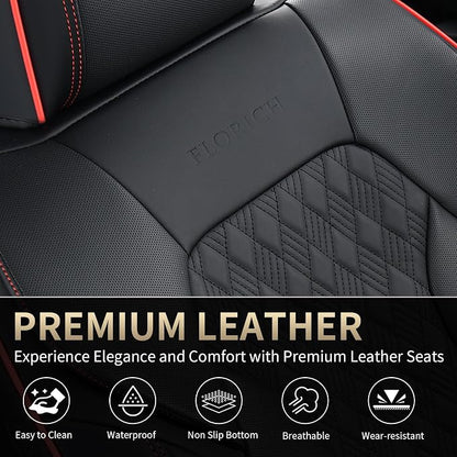 FLORICH Seat Covers, Car Seat Covers Full Set, Luxury Nappa Leather Seat Covers, Breathable and Waterproof Car Seat Protector 5 Seat, Automotive Seat Covers Universal Fit for Most Cars-Black