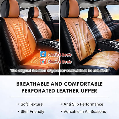 Coverado Seat Covers Full Set, Leather Car Seat Covers, Waterproof Seat Covers for Cars, Front and Back Seat Covers, Car Seat Protectors Car Seat Cushions Universal Fit for Most Cars, Black&Brown