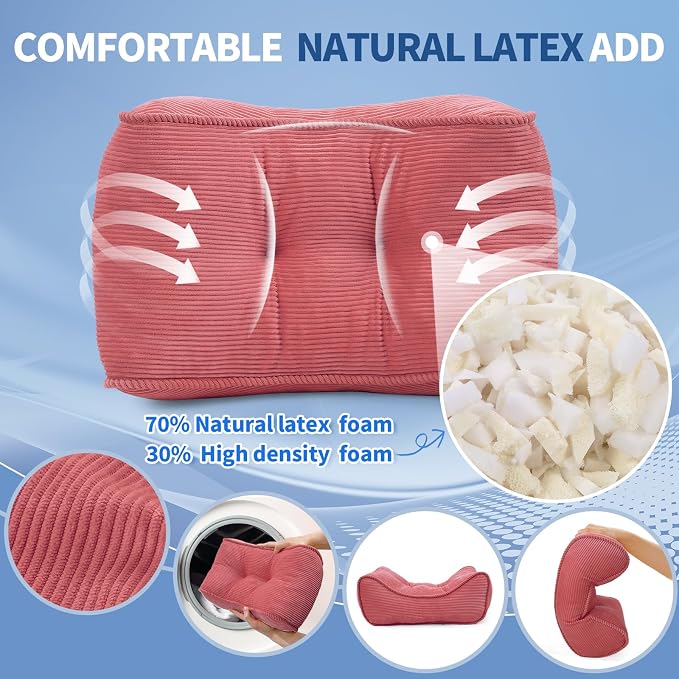 Lumbar Support Pillow for Study Desk Chair, Bite-Size Natural Latex Foam Back Support Pillow for Lower Back Pain Relief, Soft & Support Corduroy Office Chair Cushion, S, Pink