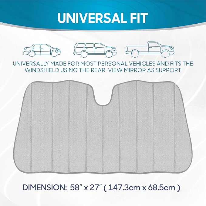 BDK Silver Glitter Car Windshield Sun Shade - Car Sun Visor Sun Shade for Windshield - Window Shades for SUV & Truck - Dash Cover Sun Protection Window Shade Accessories - 57" x 27"