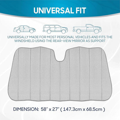 BDK Silver Glitter Car Windshield Sun Shade - Car Sun Visor Sun Shade for Windshield - Window Shades for SUV & Truck - Dash Cover Sun Protection Window Shade Accessories - 57" x 27"