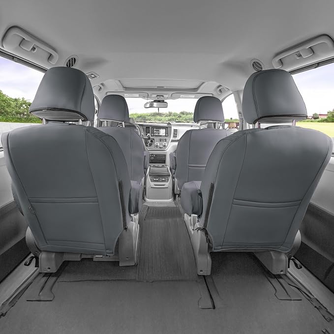 FH Group Custom Fit Car Seat Covers Specifically Made for 2011-2020 Toyota Sienna 7 Passenger, Car Seat Cover 2nd Row, Automotive Seat Covers in Solid Gray Faux Leather, Waterproof and Washable