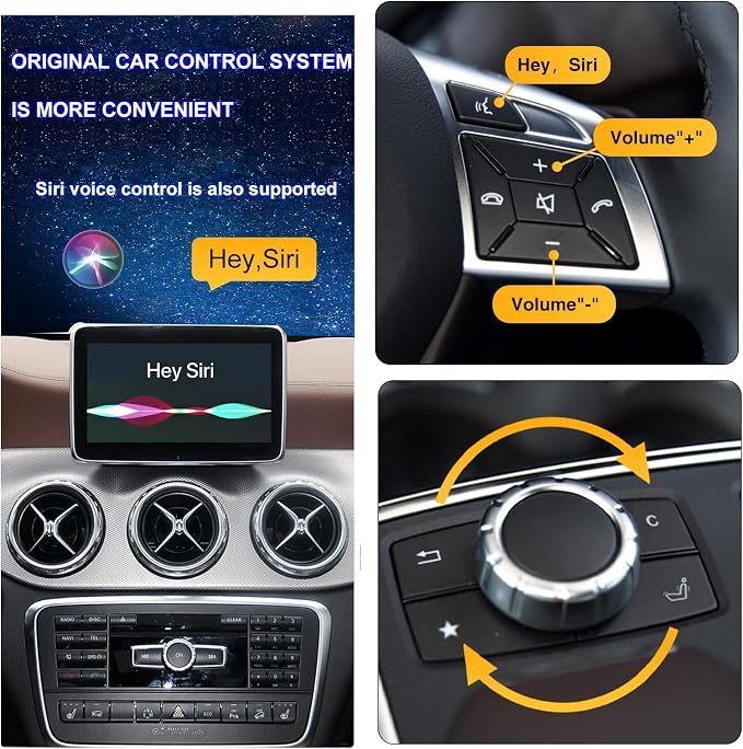 Wireless Carplay/Android Auto Adapter for Mercedes Benz A B CLA GLA C E ML GL GLK SLK, with NTG 5.0 System with Bluetooth, USB, Mirroring, Camera, Voice Control for Mercedes Benz Accessories
